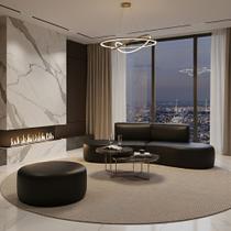 Sofá Orgânico Módulo Curvo Savana + Puff material sintético Modena Preto - Montanari's Decor