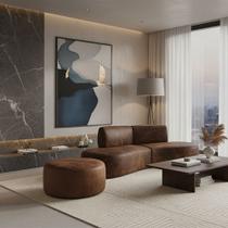 Sofá Orgânico Módulo Curvo Savana + Puff material sintético Modena Whisk - Montanari's Decor