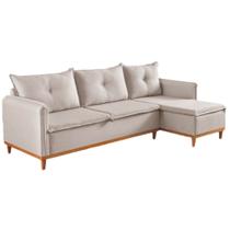 Sofá Orlando 4 Lugares com Chaise Tecido Linho 240cm Boareto Cor Bege