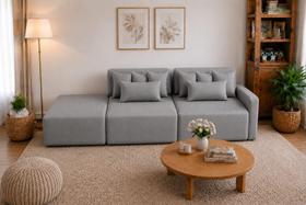 Sofá Palazzo Living Linho Cinza Premium Chaise Integrado 2,30m - Braço Direito ou Esquerdo Sofá Palazzo Living Linho Cinza Premium Chaise Integrado 2,30m - Braço Direito ou Esquerdo