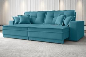 Sofá Palermo 2,20m Retrátil e Reclinável Velosuede Turquesa - NETSOFAS