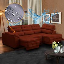 Sofá para Sala Canto Chaise Impermeabilizado Retrátil Reclinável 250 Cm Luiza Suede Cobre - SóSofá