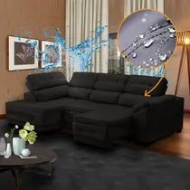 Sofá para Sala Canto Chaise Impermeabilizado Retrátil Reclinável 250 Cm Luiza Suede Preto - SóSofá