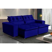 Sofá Paraná 2,00 metros Retrátil e Reclinável Veludo Azul Sofá na Web