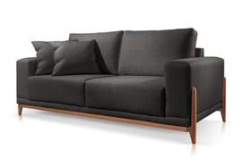Sofá Paris 3 Lugares Linho Preto 2,10m Confortável Sala