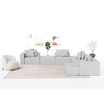 Sofá Paris de Canto com Chaise 4,08m x 4,08m em Boucle Alaska Cinza - Home Mobily