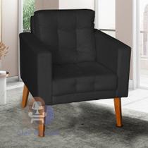 Sofá-poltrona-cadeira Decorativa Glamour Dubai Com Pés Em Madeira Preto