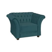 Sofá Poltrona Estofada Com Capitonê Murano Suede Azul Turquesa - DL DECOR