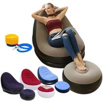 Sofa Poltrona Inflável Portátil Kit 3 em 1, vai poltrona com Puff e Bomba Inflador