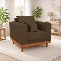 Sofá Poltrona Living Base Madeira Sala Quarto Recepção Suede
