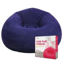 Sofá Poltrona Puff Inflável Deluxe Aveludado Vg Plus Azul