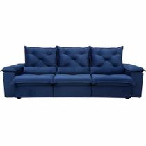 Sofá Porto Madero 5 Lugares Retrátil e Reclinável 270cm 3 Módulos Tecido Veludo Imperial Decor Cor Azul