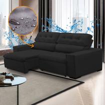 Sofá Preto Retrátil Chicago Impermeável 230 Cm Reclinável Espuma D26 Tecido Veludo - SóSofá
