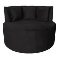 Sofá Puff Chaise Estofada Redondo Barcelona Almofadas Suede Preto Eli Móveis e Decoração