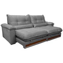 Sofá Qatar com Molas Ensacadas 4 Lugares Retrátil e Reclinável 250cm Tecido Veludo Trevo Cor Cinza