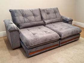Sofa Qatar Retratil e Reclinavel 2,50 Metros Trevo Cor Veludo Cinza