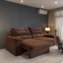 Sofá Ravena Retrátil e Reclinável 3 Lugares 2 assentos Suede Grafite 200cm