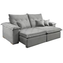 Sofá Realeza 4 Lugares Retrátil e Reclinável 250cm Tecido Veludo Jc Estofados Cor Cinza