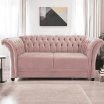 Sofá Recamier Divã Chesterfield 185cm Sofia Suede Rose Capitonê- MABE MAGAZINE