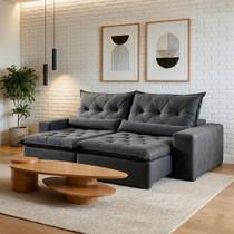 Sofá Reclinável 3 Lugares 250cm Ouro Branco Cinza Veludo Grafite Sofá Reclinável 3 Lugares 250cm Ouro Branco Cinza Veludo Grafite