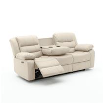 Sofá Reclinável Elétrica Sala de Cinema Hollywood 3 Lugares com Massagem Aquecimento Entrada USB/USB-C PU Bege G94 - Gran Belo