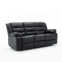 Sofá Reclinável Elétrica Sala de Cinema Hollywood 3 Lugares com Massagem Aquecimento Entrada USB/USB-C PU Preto G94 - Gran Belo