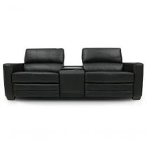 Sofá Reclinável Elétrico De Couro Jordânia 2 Lugares Com Baú E Porta Copos Preto Pigmentado Mempra