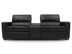 Sofá Reclinável Elétrico de Couro Jordânia 2 Lugares com Baú e Porta Copos Preto Pigmentado - Mempra