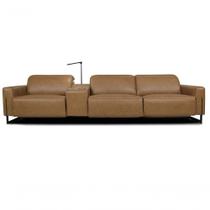 Sofá Reclinável Elétrico De Couro Legend Com Itable E Luminária à Esquerda Soft Brown Mempra