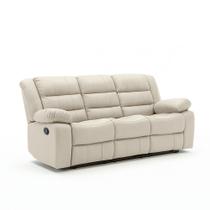 Sofá Reclinável Sala de Cinema 3 Lugares Oscar Manual Massagem Aquecimento Porta Copos PU Bege G94 - Laura Lar