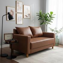 Sofá Requinte 140 cm 2 Lugares Estofado em material sintético Pés em Madeira Para Sala Estar Recepção Consultório
