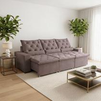 Sofá Retrátil 2.10m Elegance Modelo Reclinável com Suede Macio e Toque Premium Milão Bege