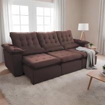 Sofá Retrátil 2.30m Suede Superior Estrutura Reforçada e Sistema de Alta Abertura Europa Marrom