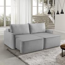 Sofá Retrátil 2 Lugares 160cm Linho Moon Pés Madeira Cinza Sofá Retrátil 2 Lugares 160cm Linho Moon Pés Madeira Cinza