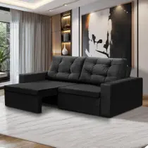 Sofá Retrátil 2 Lugares 1,80m Liz Suede Preto Adonai Estofados