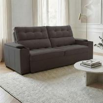 Sofá Retrátil 2 Lugares 2,10m para Sala de Estar Bipartido c/ 2 Porta Copos Madeira Natural Sofá Retrátil 2 Lugares 2,10m para Sala de Estar Bipartido c/ 2 Porta Copos Madeira Natural