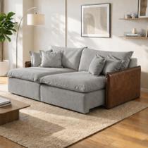 Sofá Retrátil 2 Lugares 254cm Pillow Top e Pés em Madeira Maciça Hamburgo Cinza Claro Sofá Retrátil 2 Lugares 254cm Pillow Top e Pés em Madeira Maciça Hamburgo Cinza Claro