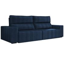 Sofá Retrátil 234 cm Sala de Estar Leonel Suede Azul Marinho G52 - Gran Belo