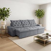 Sofá Retrátil 250m Premium Estofado Macio em Suede com Sistema Avançado Milão Cinza Claro