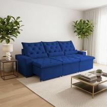 Sofá Retrátil 250m Suede Macio Estrutura Reforçada E Sistema Reclinável Milão Azul