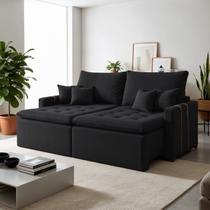 Sofá Retrátil 3 Assentos Veludo Chicago 220cm Preto Sofá Retrátil 3 Assentos Veludo Chicago 220cm Preto