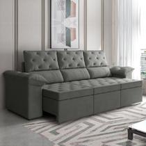 Sofá Retrátil 3 Lugares 2,10m York Suede Cinza Cinza Sofá Retrátil 3 Lugares 2,10m York Suede Cinza Cinza