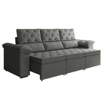 Sofá Retrátil 3 Lugares 2,10m York Suede Cinza - SELMER ESTOFADOS