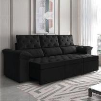 Sofá Retrátil 3 Lugares 2,10m York Suede Preto Preto Sofá Retrátil 3 Lugares 2,10m York Suede Preto Preto