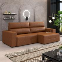 Sofá Retrátil 3 Lugares 224cm 2 Módulos Nero com USB Couro Caramelo Manchado G52 - Gran Belo