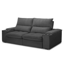Sofá Retrátil 3 Lugares com Porta Copo 210cm Andes F05 Veludo Grafite - Mpozenato