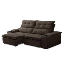Sofá Retrátil 3 Lugares com Porta Copo 210cm Malta F05 Veludo Marrom Escuro - Mpozenato Sofá Retrátil 3 Lugares com Porta Copo 210cm Malta F05 Veludo Marrom Escuro - Mpozenato