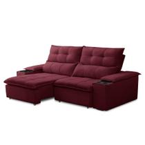 Sofá Retrátil 3 Lugares com Porta Copo 210cm Malta F05 Veludo Vinho - Mpozenato
