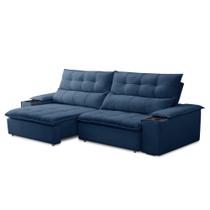 Sofá Retrátil 3 Lugares com Porta Copo 230cm Malta F05 Veludo Azul - Mpozenato