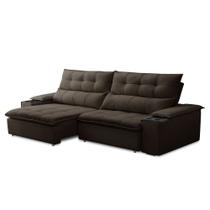Sofá Retrátil 3 Lugares com Porta Copo 230cm Malta F05 Veludo Marrom Escuro - Mpozenato Sofá Retrátil 3 Lugares com Porta Copo 230cm Malta F05 Veludo Marrom Escuro - Mpozenato